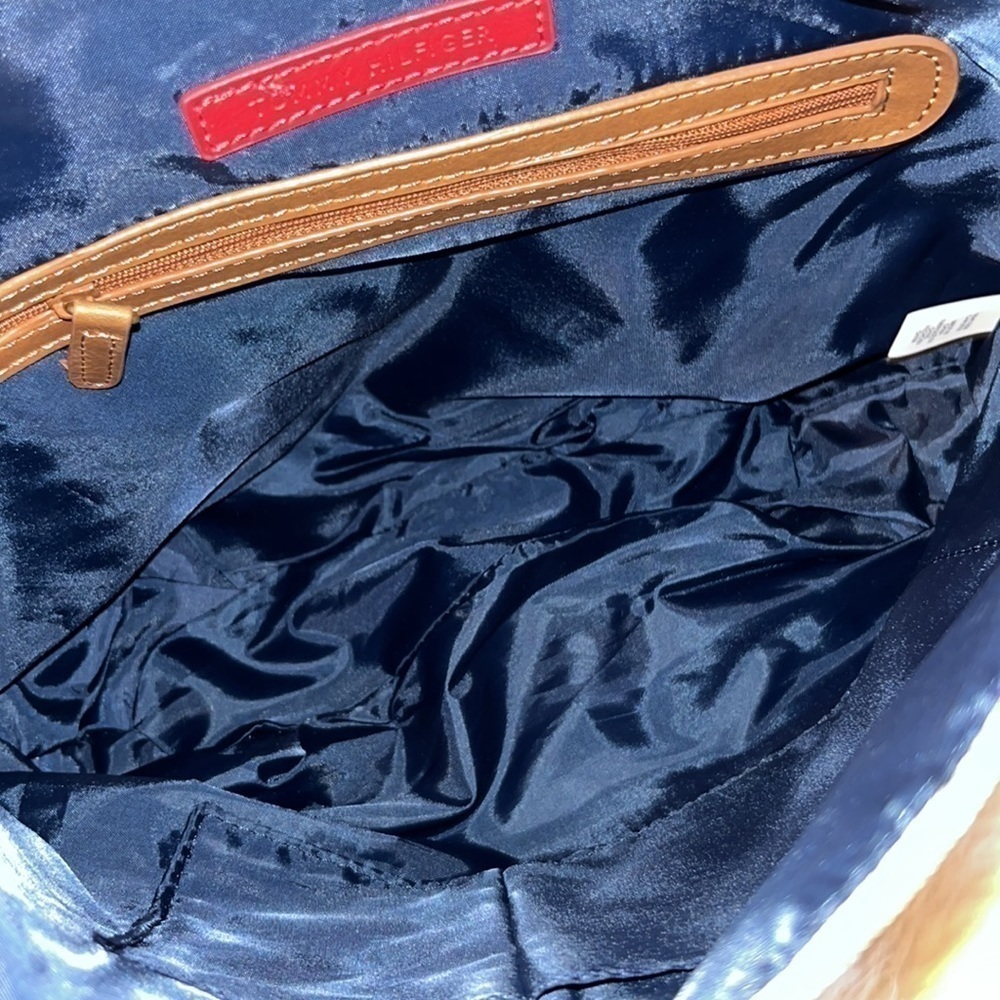 𝅺tommy Hilfiger blue linen-like shoulder bag coastal nautical western boho - Picture 10 of 16